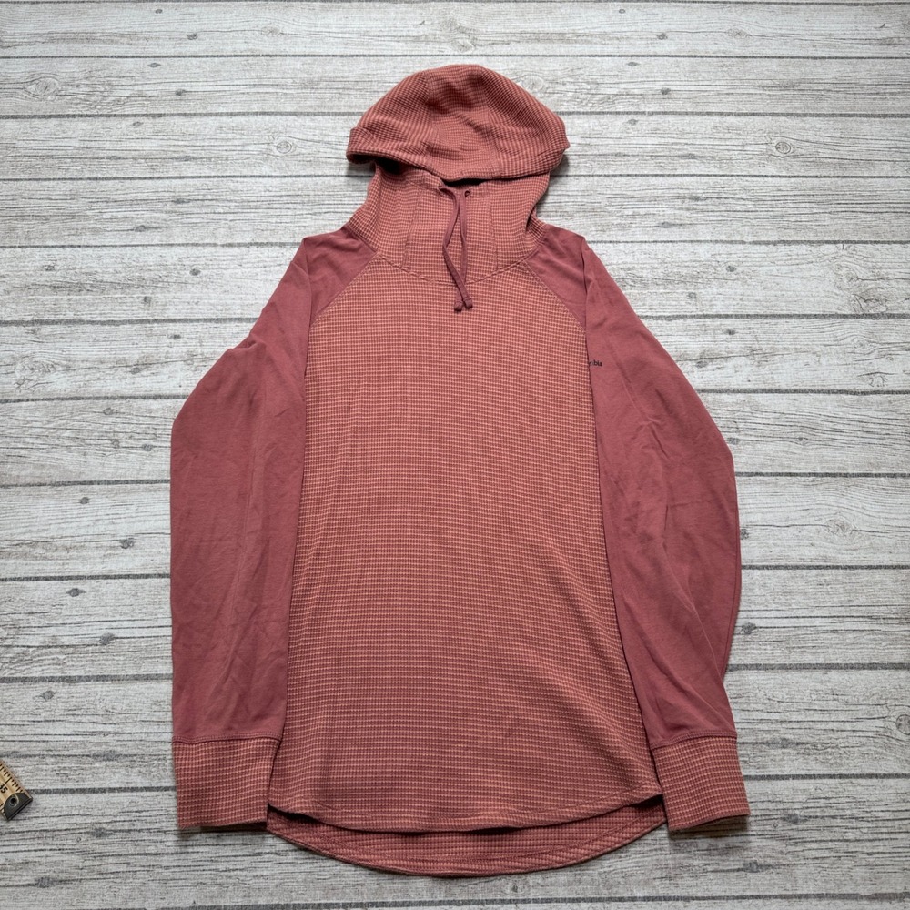 Columbia Hoodie Women's XL Pink Waffle Knit Raglan Sleeve Pullover Activewear